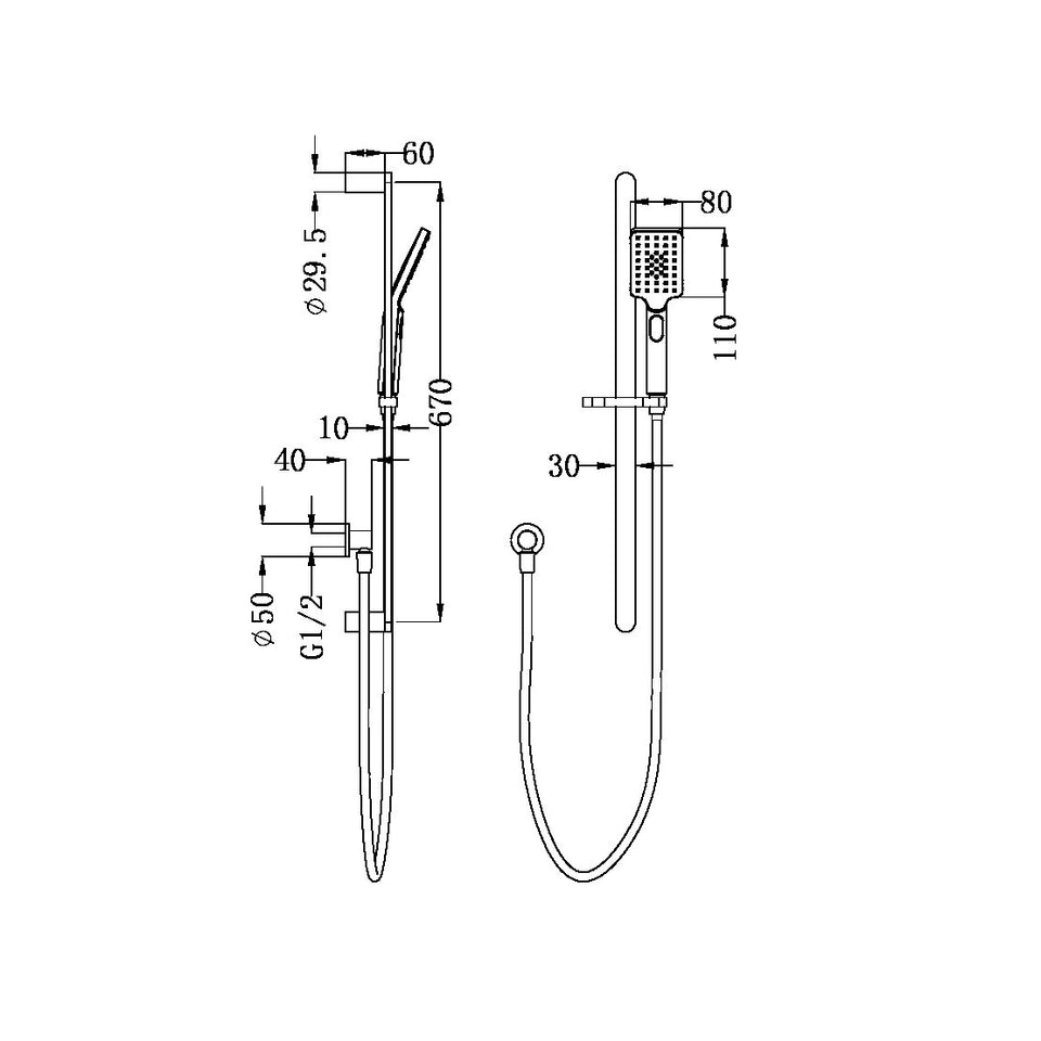 Nero Bianca Shower Rail Brushed Nickel