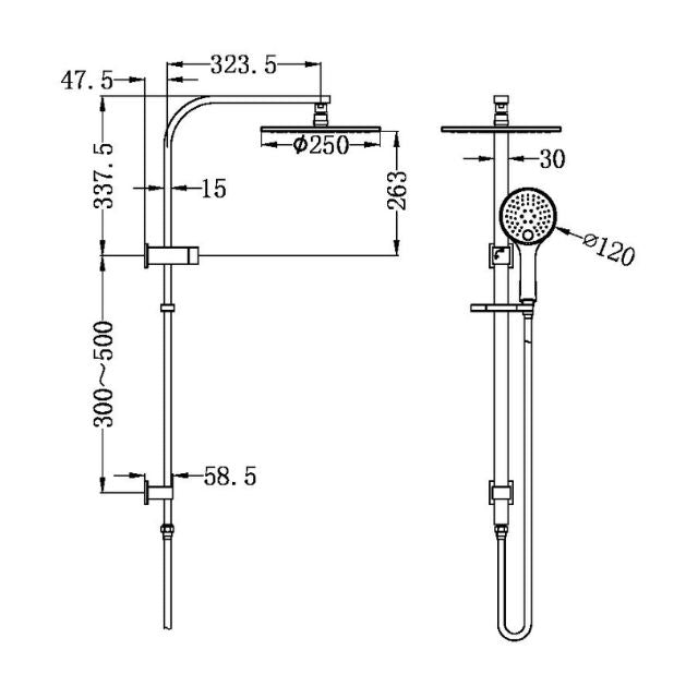 Nero Bianca Twin Shower Technical Drawings - The Blue Space