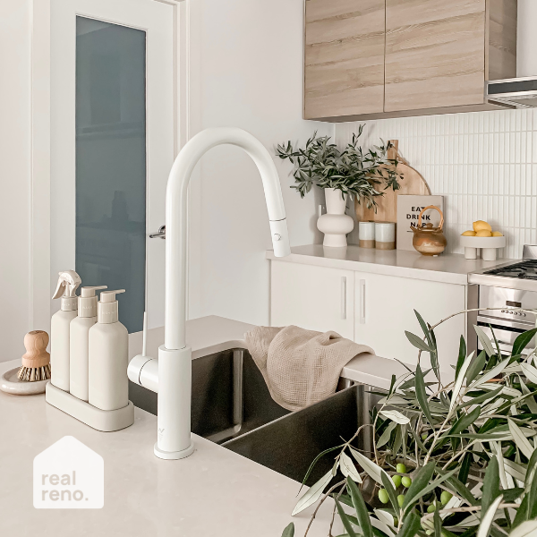 Nero Mecca Pull Out Sink Mixer With Vegie Spray Matte White The Blue Space Real Reno