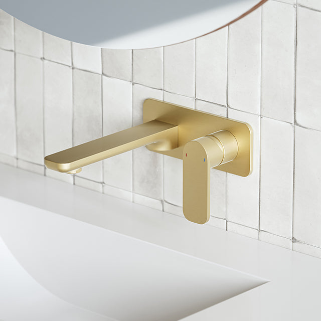 Caroma Luna Lead Free Wall Basin/Bath Mixer Brushed Brass