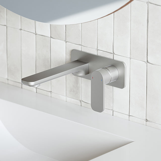 Caroma Luna Lead Free Wall Basin/Bath Mixer Brushed Nickel