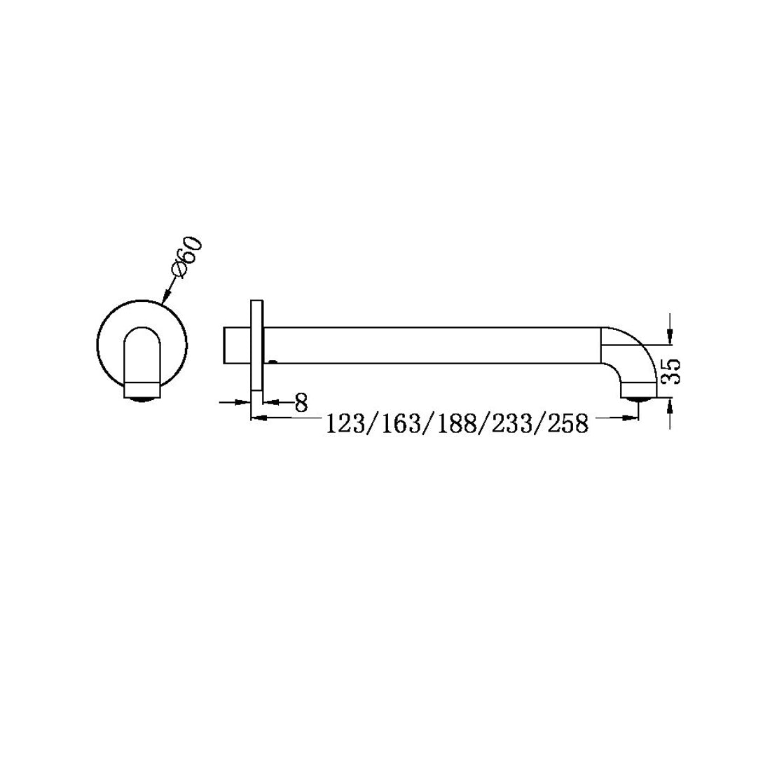 Mecca Basin/Bath Spout Only technical drawing | The Blue Space