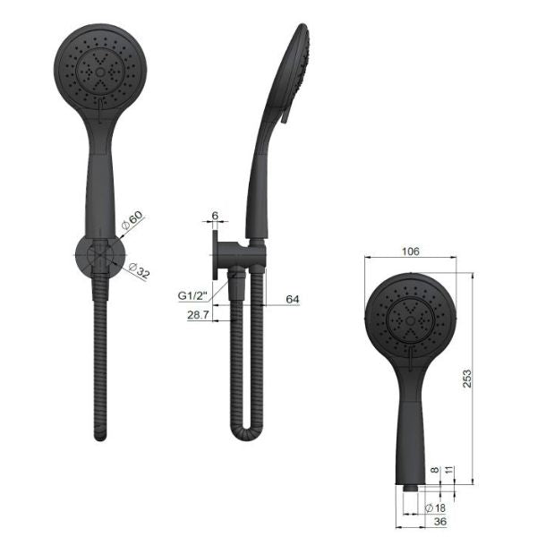 Meir Round 3 Function Hand Shower on Fixed Bracket Brushed Nickel