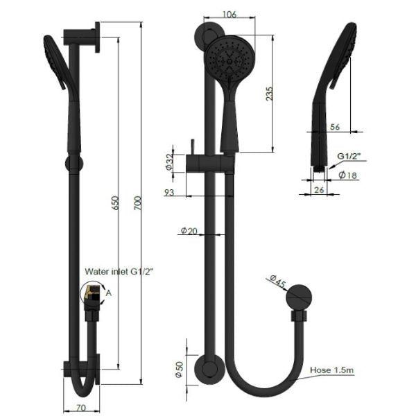 Meir Round 3 Function Rail Shower Brushed Nickel
