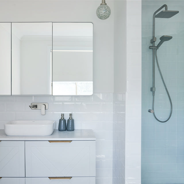 Caroma Luna Multifunction Rail Shower with Overhead Brushed Nickel