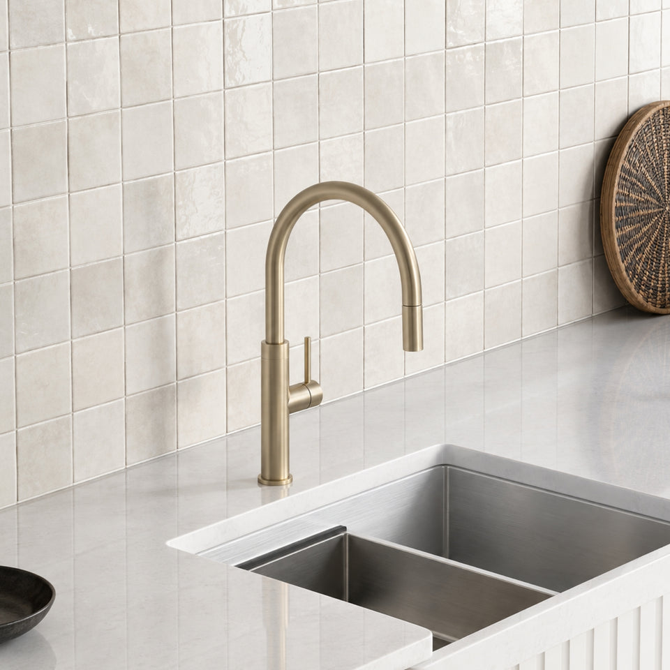 Caroma Liano II Lead Free Pull Out Sink Mixer - Brushed Brass