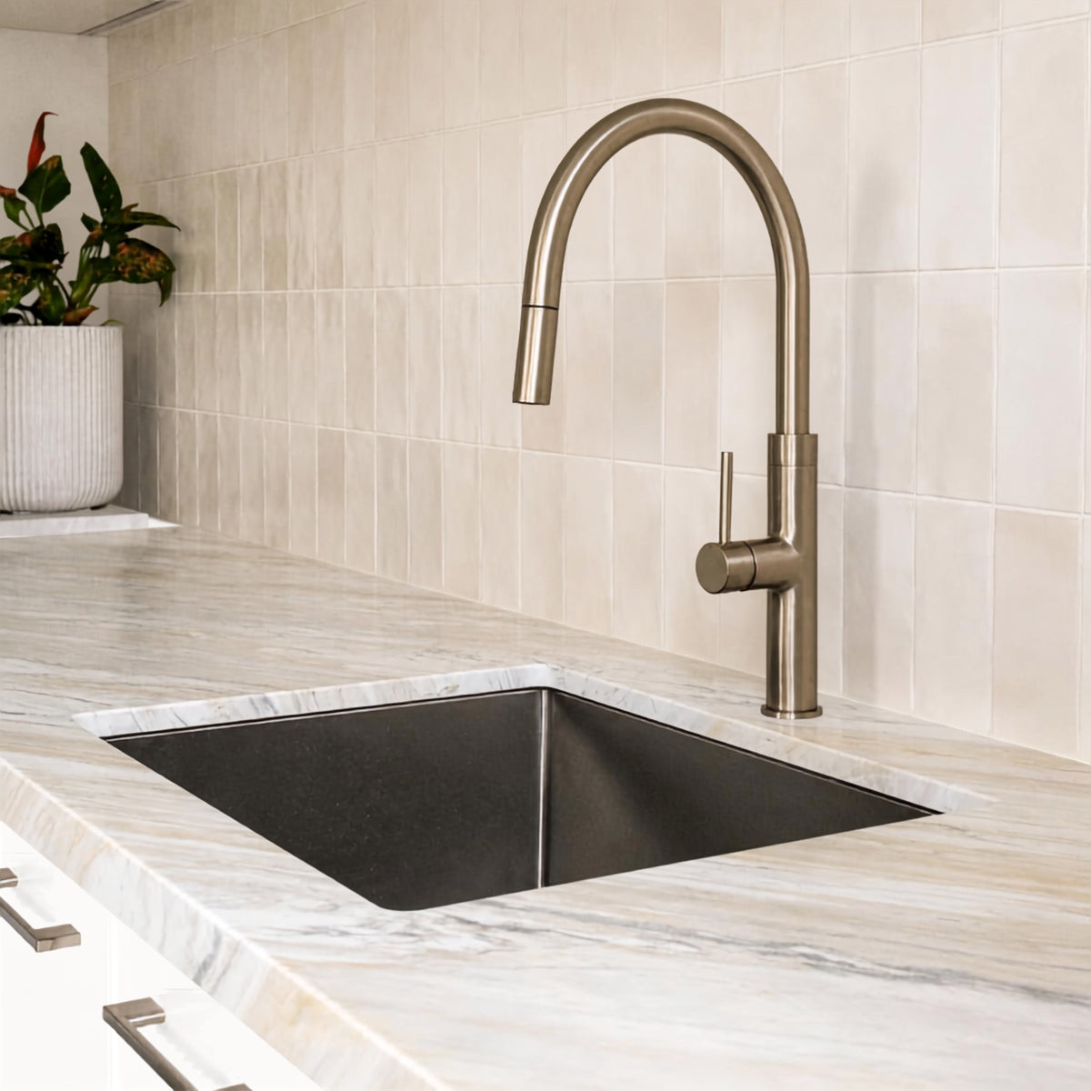 Caroma Liano II Pull Out Lead Free Sink Mixer - Brushed Nickel 96380BN56AF - The Blue Space