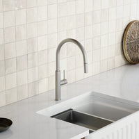 Lifestyle 1 Caroma Liano II Pull Out Lead Free Sink Mixer - Brushed Nickel 96380BN56AF - The Blue Space