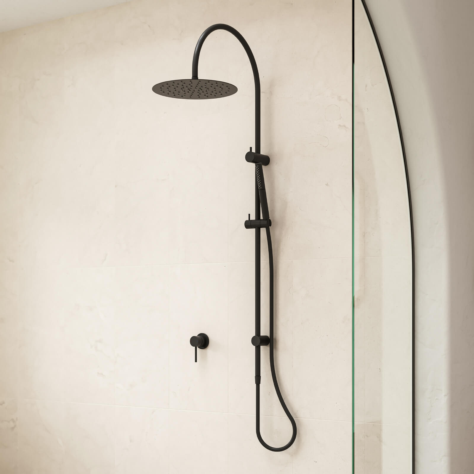 Caroma Liano II Rail Shower with Overhead Matte Black  | The Blue Space
