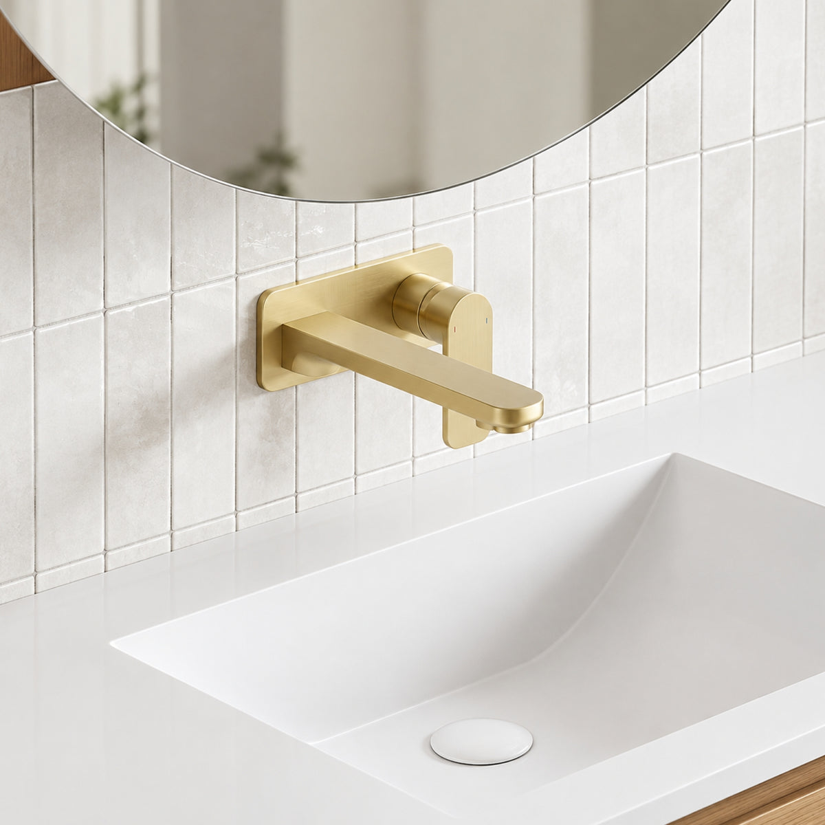 Caroma Luna Lead Free Wall Basin/Bath Mixer Brushed Brass 68186BB6AF - The Blue Space