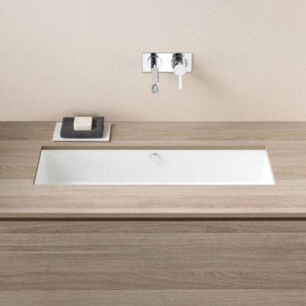 Caroma Quinn 875mm Under Counter Basin in modern bathroom design - The Blue Space