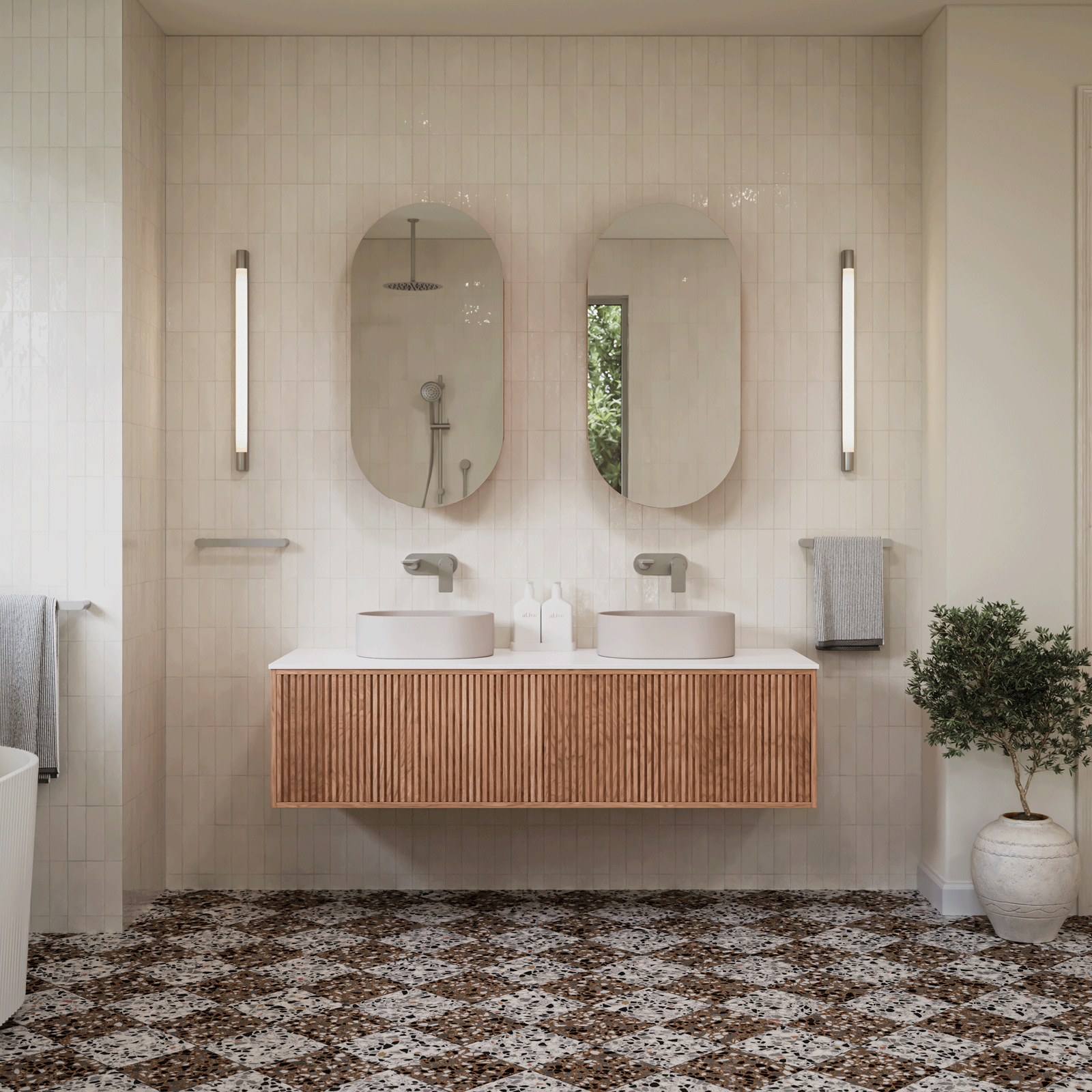 Caroma Urbane II 220mm Lead Free Wall Basin/Bath Mixer Round Brushed Nickel