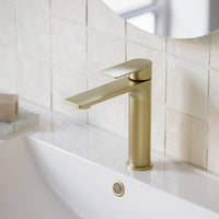 Caroma Urbane II Lead Free Mid Tower Basin Mixer brushed brass | The Blue Space
