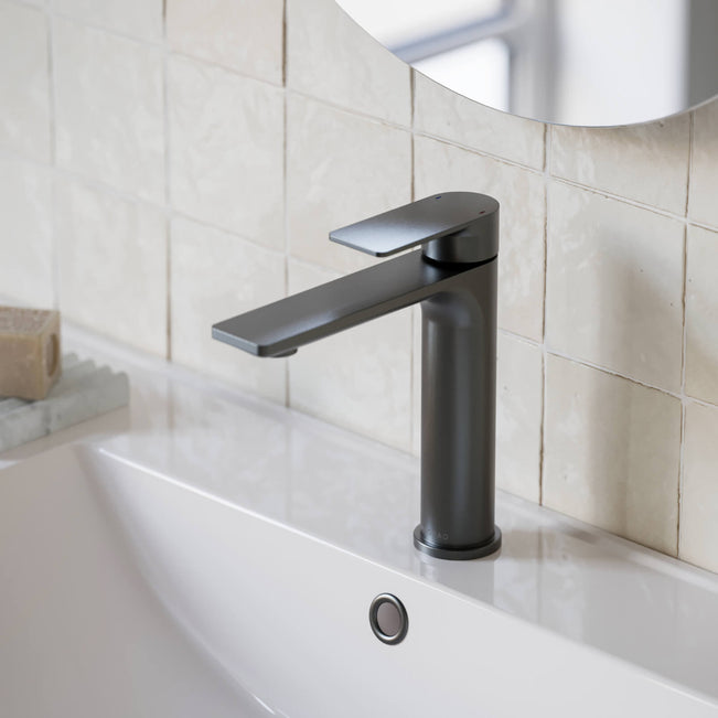 Caroma Urbane II Lead Free Mid Tower Basin Mixer Gunmetal  | The Blue Space