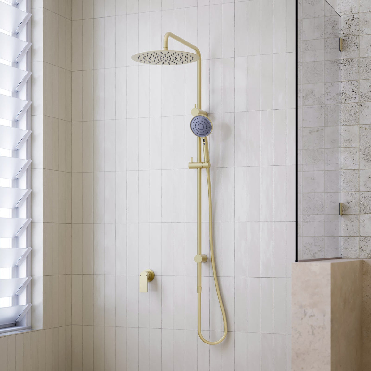 Caroma Urbane II Rail Shower 300mm Overhead Brushed Brass  | The Blue Space