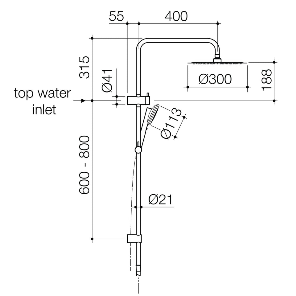 Caroma Urbane II Rail Shower 300mm Overhead Chrome