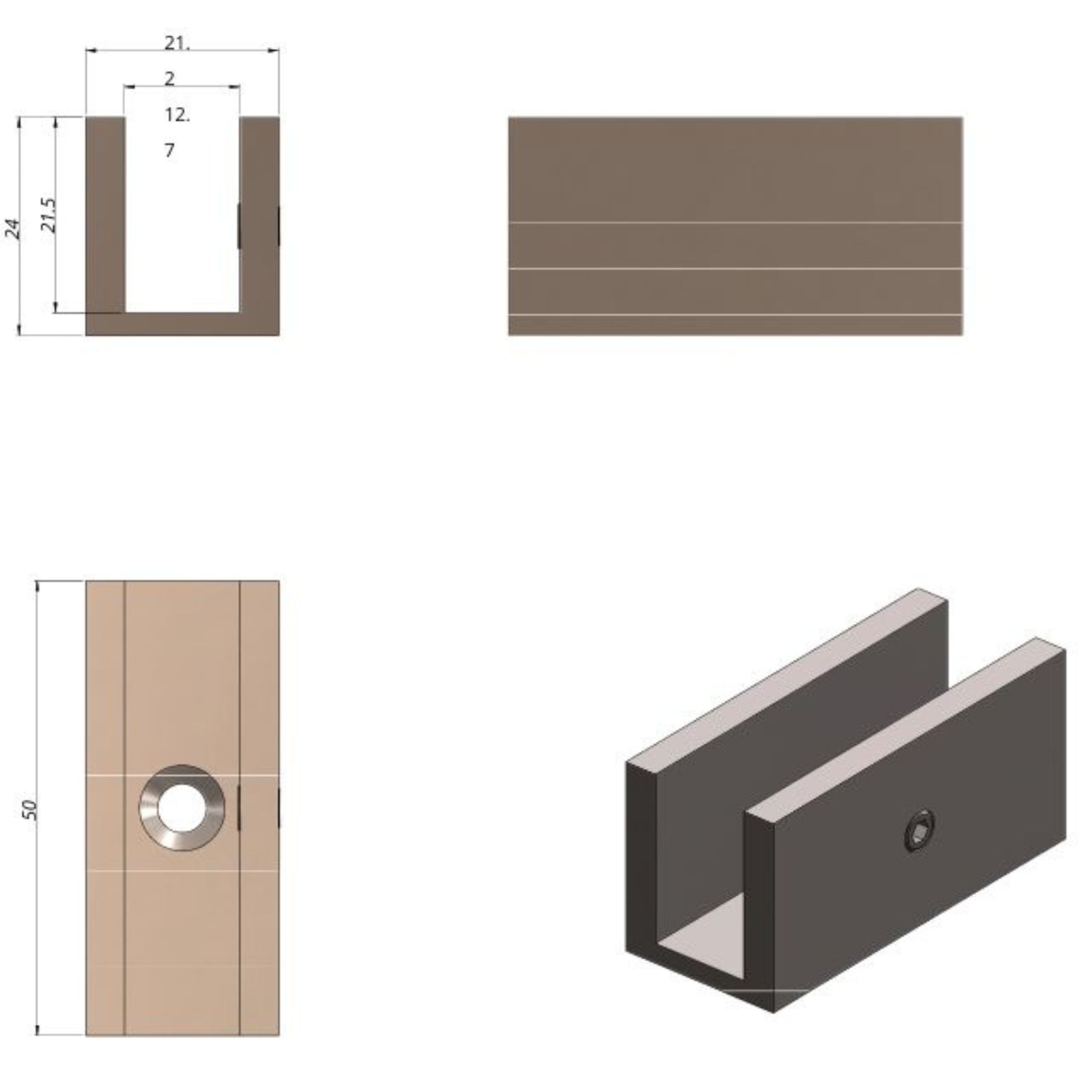 Technical Drawing Meir Glass Fixing u Bracket MGA03N-CH - The Blue Space