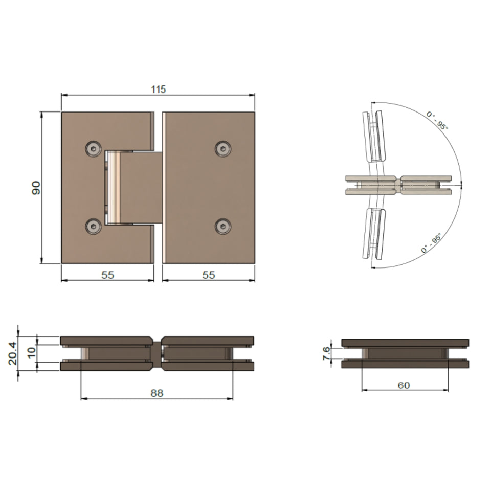 Meir Glass To Glass Shower Door Hinge
