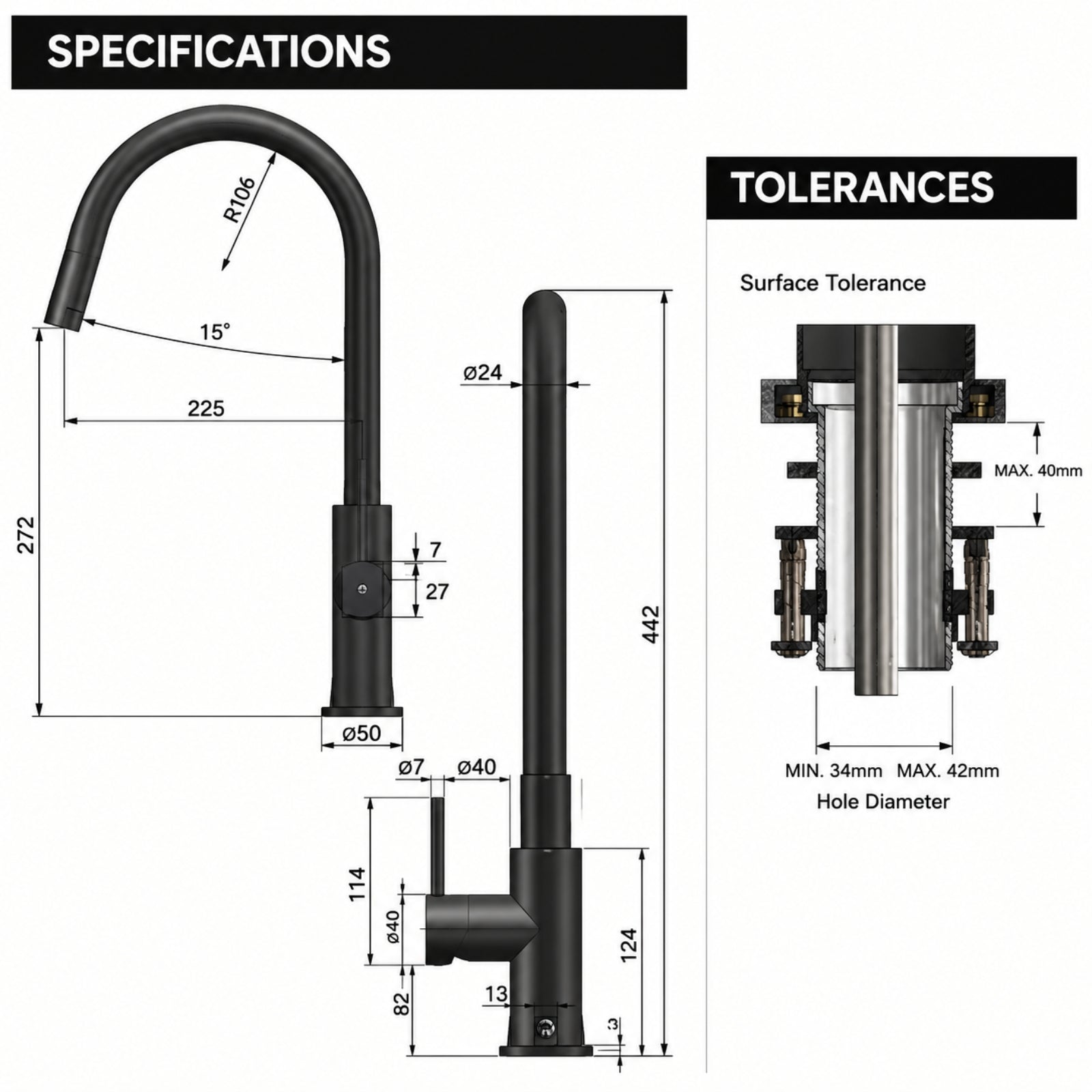 Line Drawing Meir Round Piccola Pull Out Kitchen Sink Mixer Tap Shadow MK17-PVDGM - The Blue Space