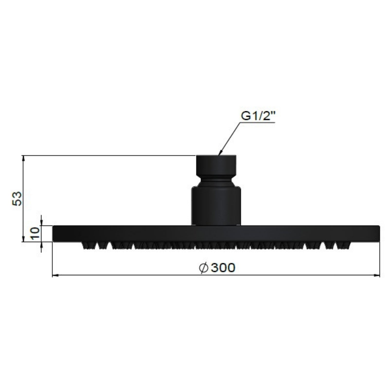 Technical Drawing Meir Round Shower Rose 300mm Champagne MH06N-CH - The Blue Space