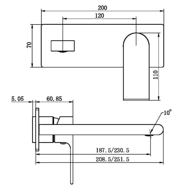 Nero Bianca Wall Basin/Bath Mixer 187mm Trim Kits Only Brushed Bronze