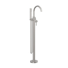 nero mecca round freestanding mixer with hand shower brushed nickel | The Blue Space
