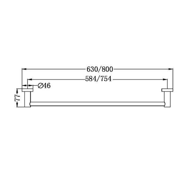 Technical Drawing Nero Mecca Single Towel Rail 800mm Brushed Bronze NR1930BZ - The Blue Space
