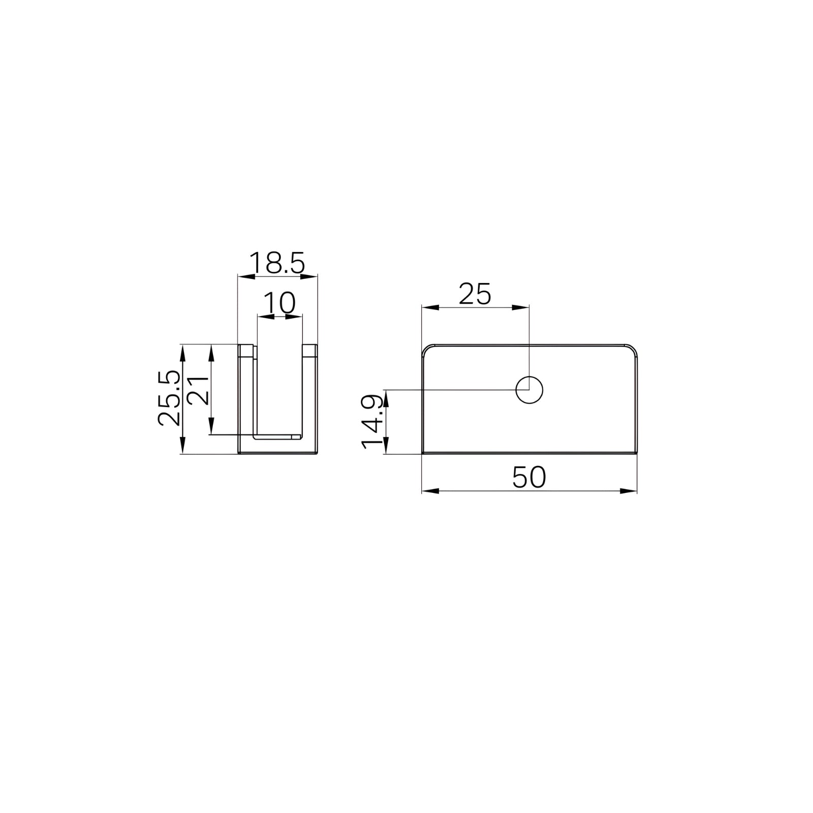 Technical Drawing Nero Shower U-Shaped Bracket 10mm Glass Chrome NRSH203aCH - The Blue Space