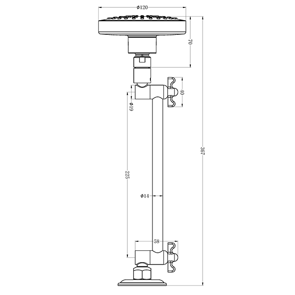 Nero X Plus All Direction Shower Head Technical Drawing - The Blue Space