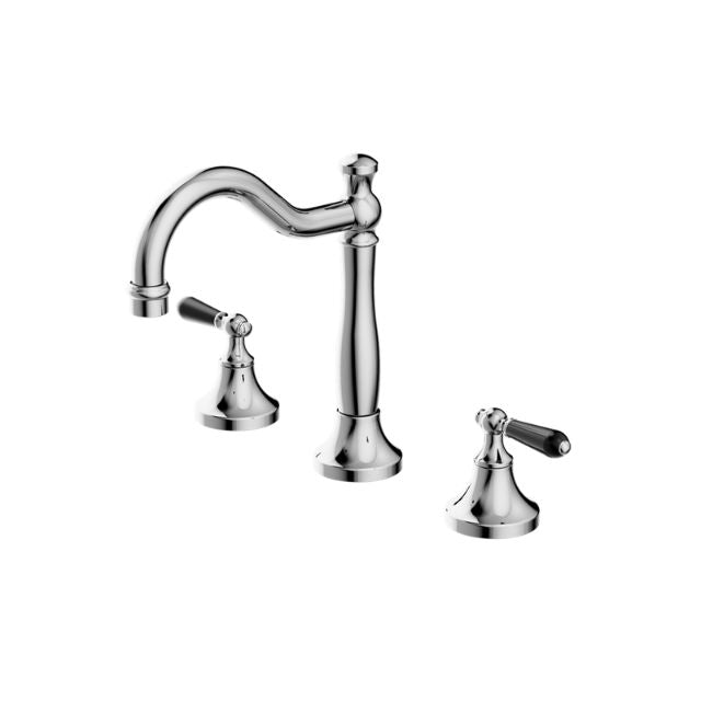 Nero York Basin Set With Black Porcelain Lever Chrome NR692102a03CH - The Blue Space