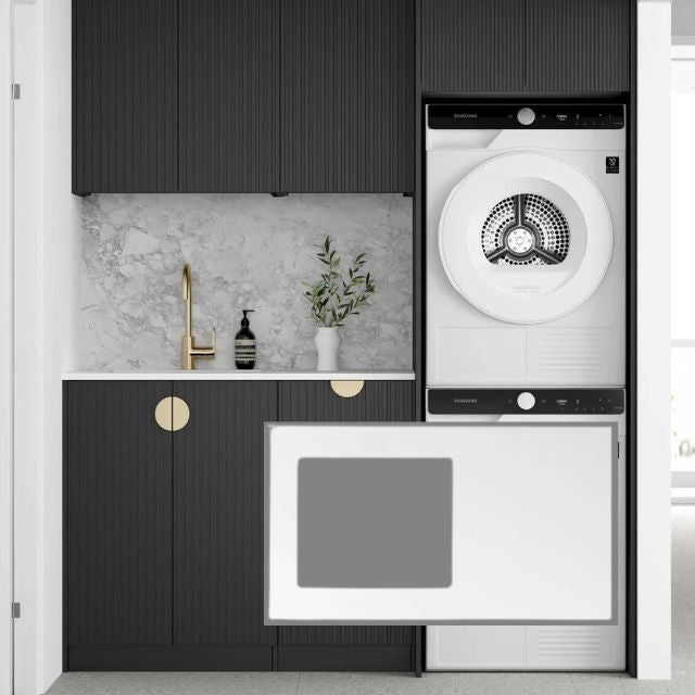 Otti Marlo 1715mm Fluted Laundry Set C - Black with Pure White Solid Surface Stone Top LA-1715C-MA-PW-KIT | The Blue Space