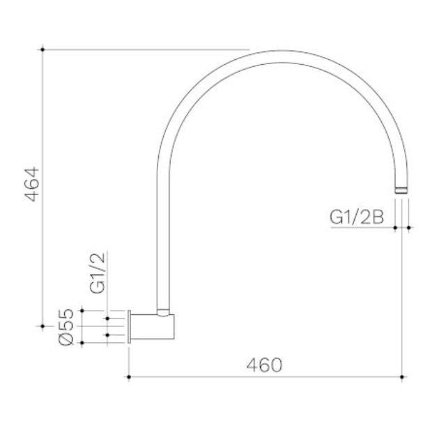 Technical Drawing Caroma Contura II Gooseneck Shower Arm - Brushed Nickel 849086BN - The Blue Space