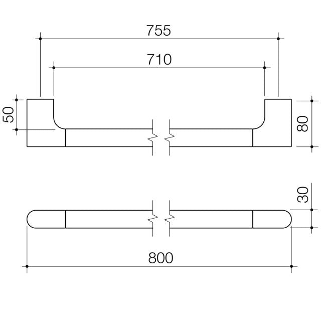 Caroma Urbane II Universal Rail Straight 800mm - Brushed Brass