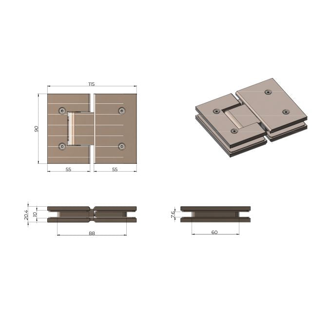 Meir Glass To Glass Shower Door Hinge Brushed Nickel