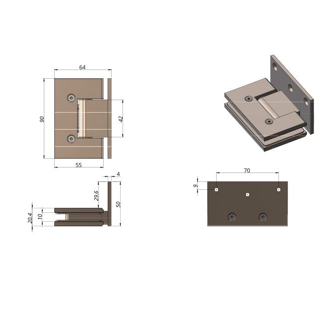 Meir Glass to Wall Shower Door Hinge Brushed Nickel