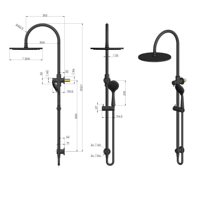 Meir Gooseneck Shower Set with 300mm rose, Three-Function Hand Shower Tiger Bronze