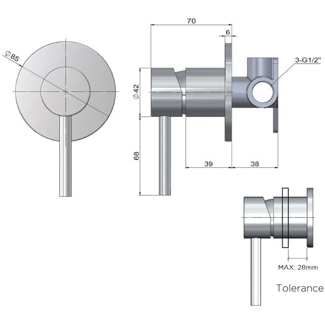 Meir Outdoor Round Wall Shower Mixer Stainless Steel