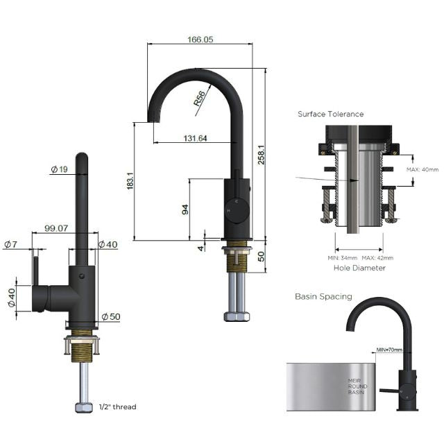 Meir Round Gooseneck Basin Mixer with Cold Start Shadow