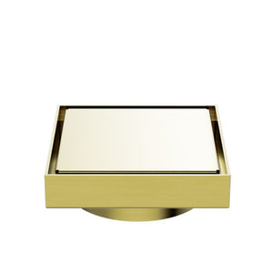 Nero 130mm Square Tile Insert Floor Waste 100mm Outlet Brushed Gold