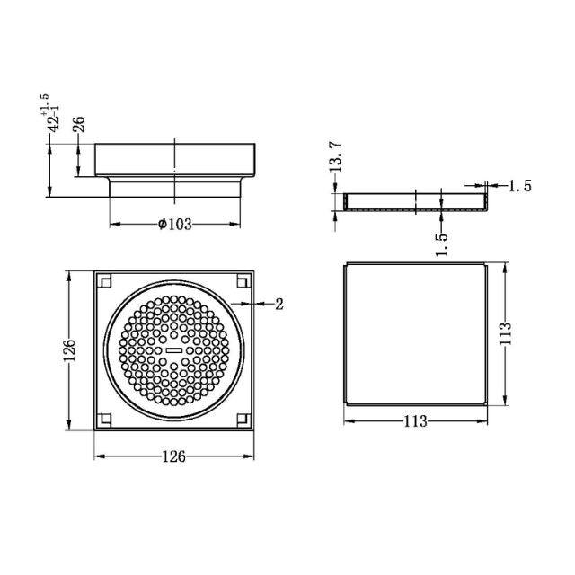 Nero 130mm Square Tile Insert Floor Waste 100mm Outlet Gun Metal