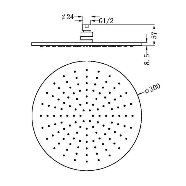 Nero 300mm Round Shower Head Brushed Nickel