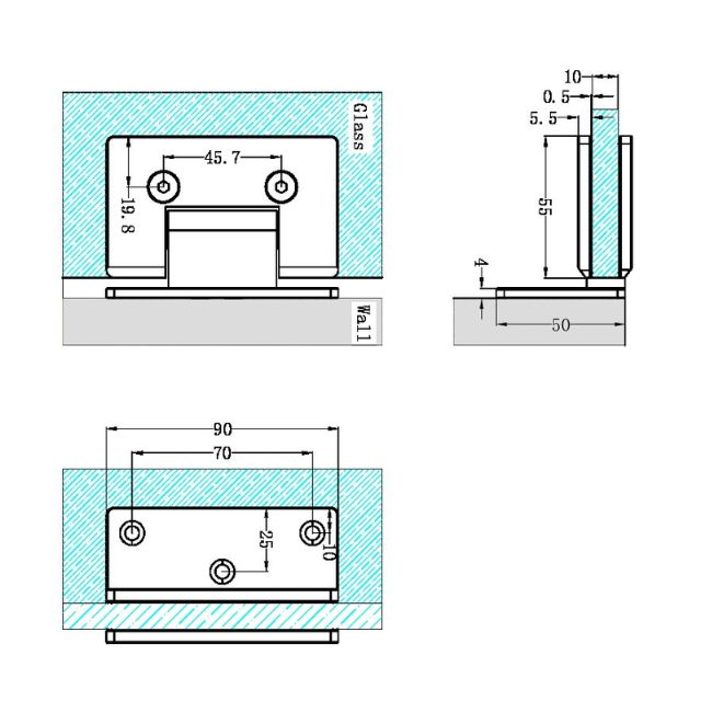 Nero 90 Degree Glass to Wall Shower Hinge 10mm Glass Brushed Nickel