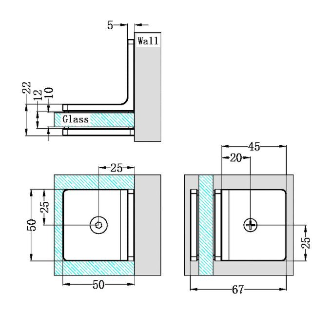 Nero 90 Degree Glass to Wall Bracket 10mm Glass Brushed Nickel