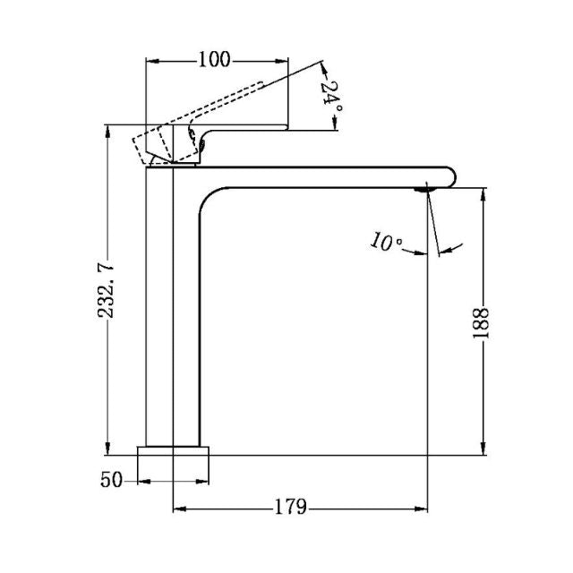 Technical Drawing Nero Bianca Mid Tall Basin Mixer Matte Black NR321501dMB - The Blue Space