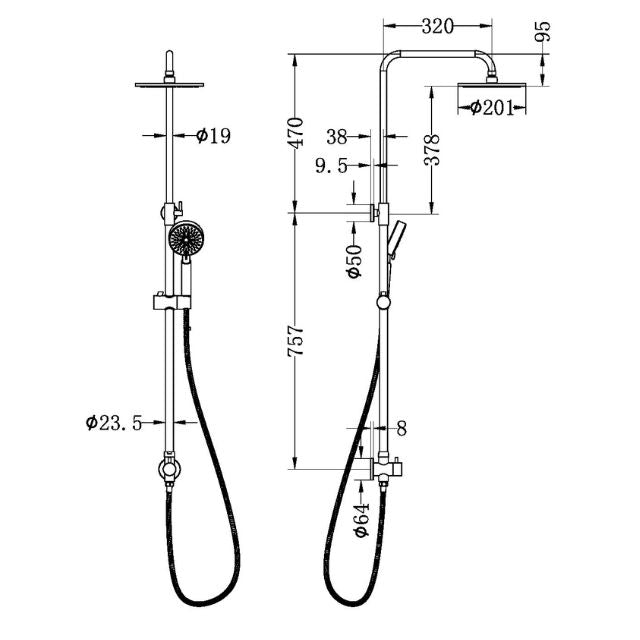 Nero Dolce Round Twin Shower Set Bottom Inlet Chrome
