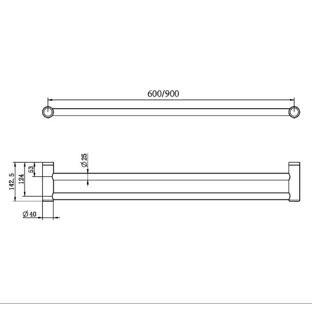 Nero Mecca Care 25mm Double Towel Grab Rail 600mm Brushed Nickel