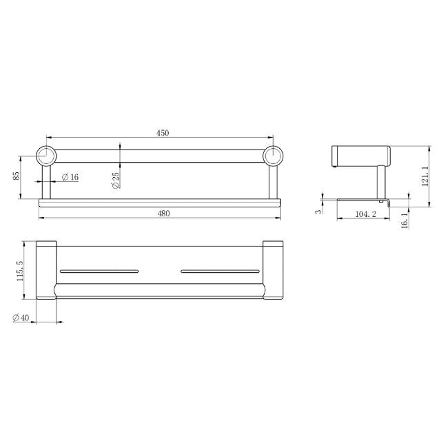 Nero Mecca Care 25mm Grab Rail With Shelf 450mm Gunmetal