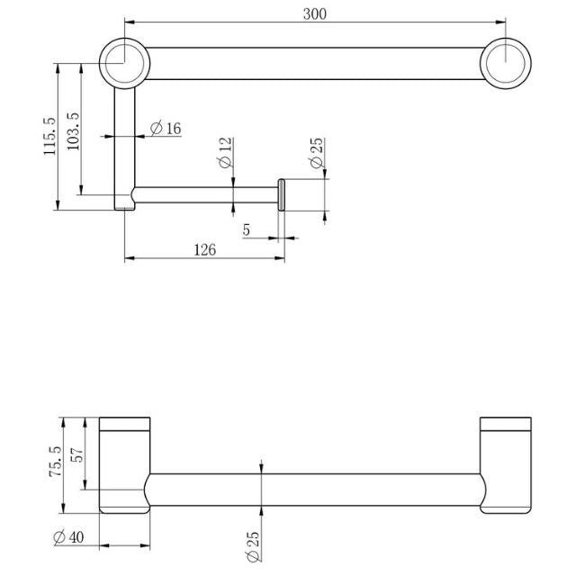 Nero Mecca Care 25mm Toilet Roll Rail 300mm Brushed Bronze