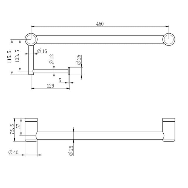 Nero Mecca Care 25mm Toilet Roll Rail 450mm Brushed Nickel