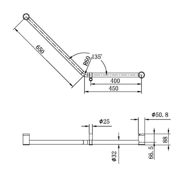 Nero Mecca Care 32mm Ambulant 45 Degree Bent Tube Grab Rail 450x650mm Brushed Nickel